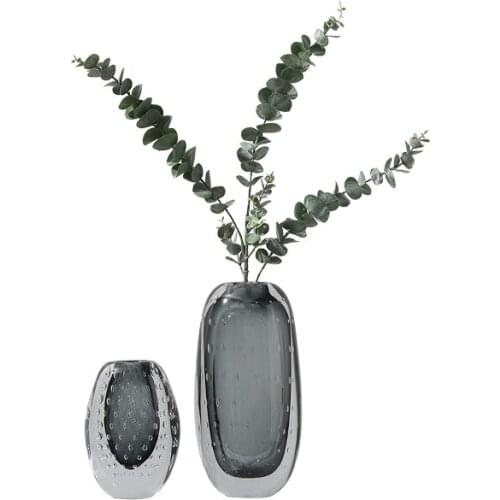 Smoky Gray Crystal Glass Vase Decoration Light Luxury Handmade Flower Dryer Transparent