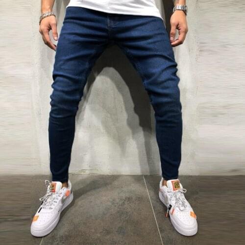 Spring and autumn new men jeans fashion dark blue Leisure jeans lightly washed zipper cardigan pencil pants denim trousers