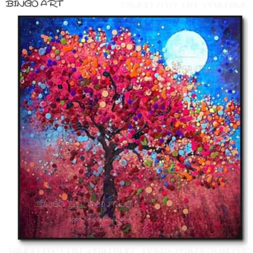 Beauty Wall Art Hand-painted High Quality Abstract Tree Oil Painting on Canvas Dream Landscape Tree Under Moonlight Oil Painting