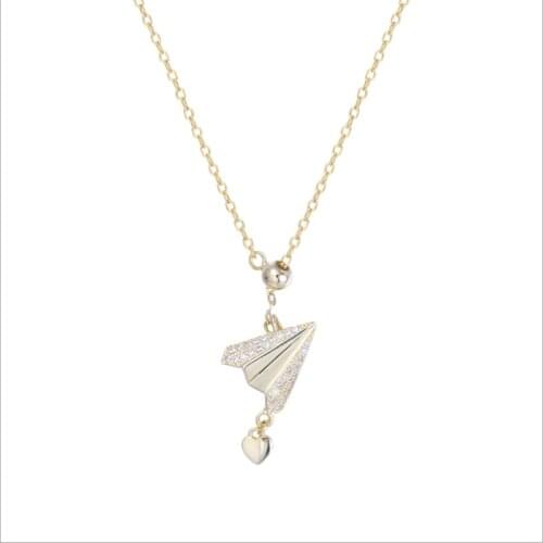 Fine 925 silver plane pendant necklace, Elegant AAAA Zircon,Silver chain gold color,heart shaped,Sweet romantic necklace female
