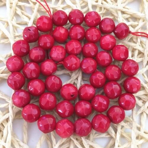 Natural red coral stone 6mm 8mm round faceted beads diy jewelry free shipping high quality diy loose beads 15inch B654