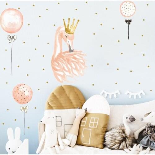 Cartoon Crown Swan Girl Bedroom Wall Stickers Living Room Sofa Backdrop Wall Decoration PVC Home Decor Murals