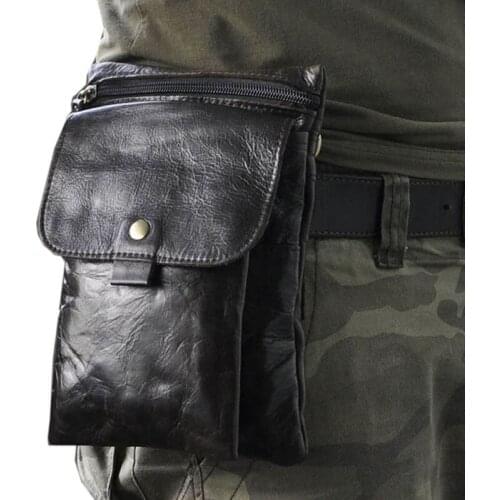 Men Leather Cowhide Messenger Shoulder Bag Cell/Mobile Phone Case Pocket Purse Cigarette Hip Belt Fanny Bag