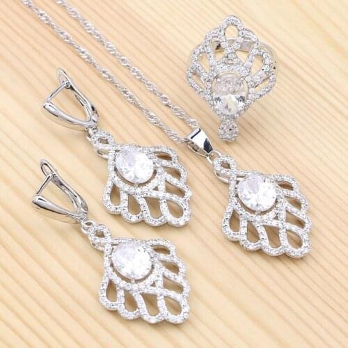 925 Sterling Silver Bridal Jewelry Sets For Women Wedding Accessories White Crystal Earrings/Pendant/Necklace/Ring Set
