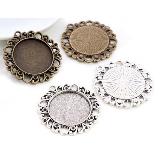 New Fashion 5pcs 25mm Inner Size Antique Silver Plated Bronze Vintage Style Cabochon Base Setting Charms Pendant