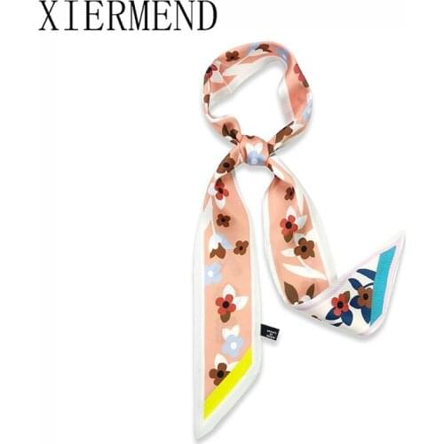 2021 new floret small silk scarves tied the spring and autumn Korea joker bag with ribbon small skinny scarf women