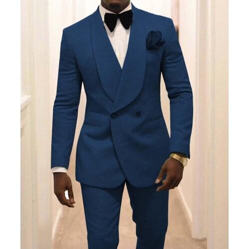 Brand New Groomsmen Navy Blue Pattern Groom Tuxedos Shawl Lapel Men Suits 2 Pieces Wedding Best Man ( Jacket+Pants+Tie ) C927