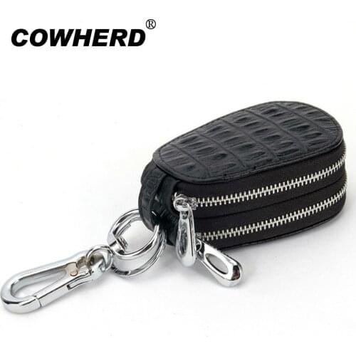 New Crocodile Car Key Bag Men Women Genuine Cow Leather Organizer Multifunctional Housekeeper Double Zipper Key Case