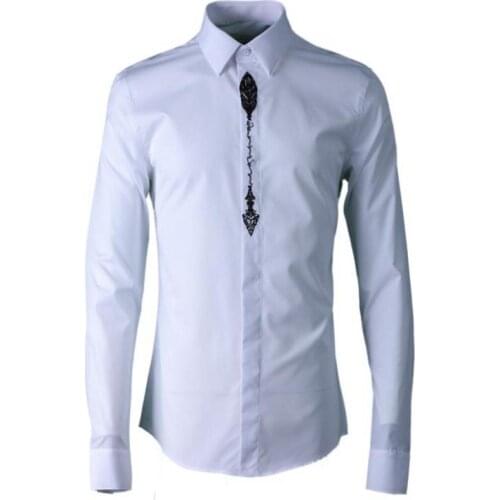 New Arrival Gothic Embroidery Mens Turn-down Collar Fashion Casual High Quality Plus Size M L Xl 2xl 3xl 4xl