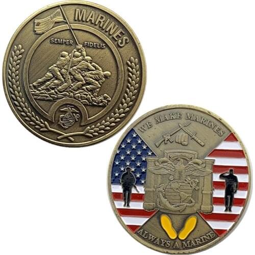 2021 new year gifts US America Marines Corps Bronze Plated Colorful Coin Always A Marine Commemorative Coins Souvenirs Gifts