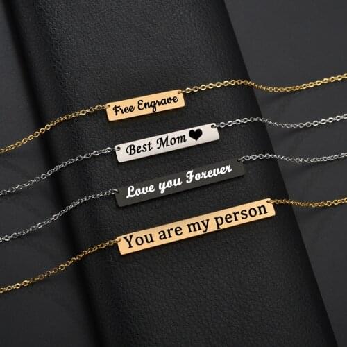 3 Colors Engraving Square Pendant Bar Necklaces New Custom Name Necklace Stainless Steel Necklaces Gift Jewelry For Women/Men