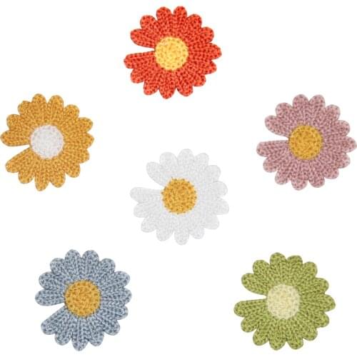 Daisy flower patches 6 colors crochet sunflower DIY patch 12pcs/bag applique hair accessories fashion clothes DIY sticker