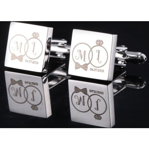 Personalized Mens Shirt Cufflinks Custom Engraved LOGO Cuff links Buttons Wedding Gifts Sliver Square Suit Cufflink Men Jewelry