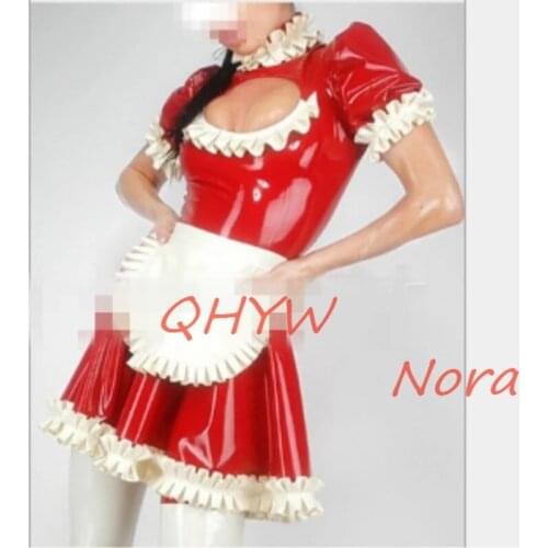 Sexy women girl latex female Clubwear Cosplay Costume short sleeves Dress with Apron Fetish sexy lingerie for women No Socks