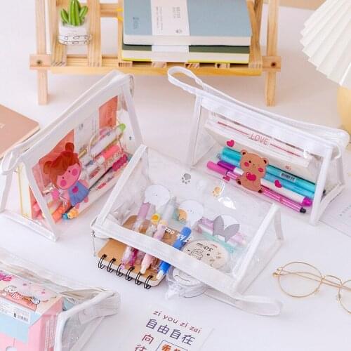3Pcs/lot Bear Clear Pencil Case Cute Cartoon Stationery Storage Pencil Box Large Capacity Pencil Bags Kawaii Makeup Storage Box