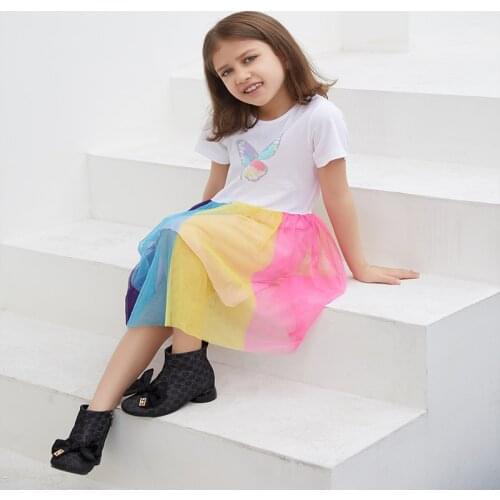 Jumping Meters New 2021 Summer Mesh Princess Party Tutu Dresses With Butterfly Cotton Baby Short-Sleeve Costume Childrens