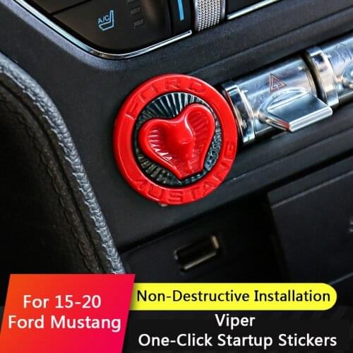 QHCP ABS Car Engine Ignition Start Stop Switch Button Cover Trim Keyless Cobra Cover Interior Moulding For Ford Mustang2015-2020