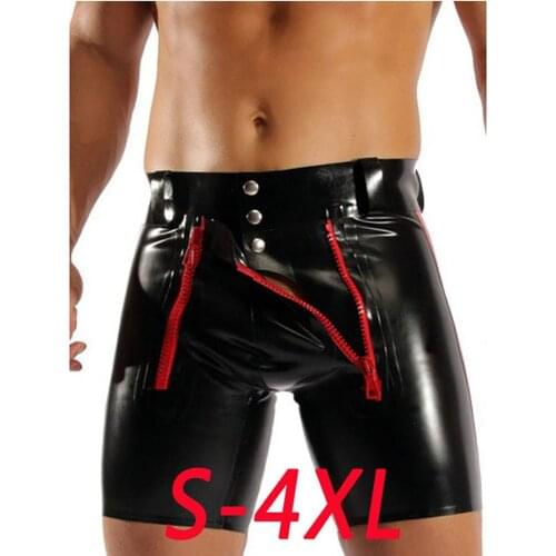 Plus Size 4XL Men Lingerie Trunks Boxers Male Latex PVC Open Crotch Zipper Boxer Shorts Fetish Gay Club Faux Leather Short Pants