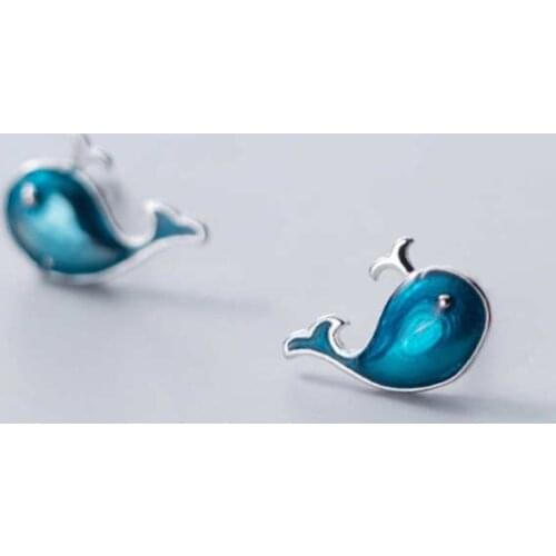 Real 925 Sterling Silver Blue Whale Stud Earrings For Fashion Women Party Minimalist Fine Jewelry Cute Animal Accessories
