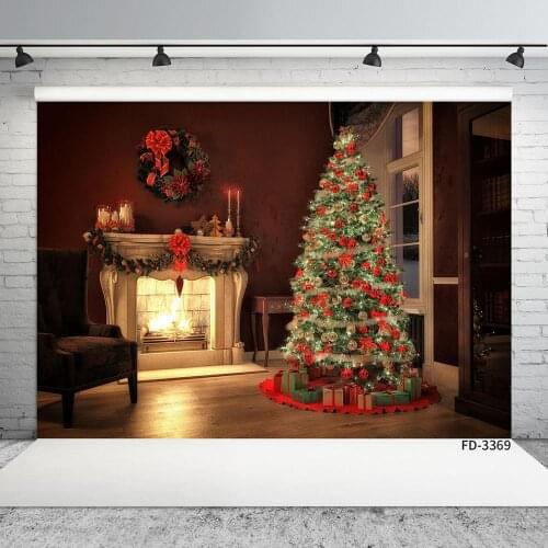 Christmas Tree Fireplace Sofa Wooden Floor Photography Background Vinyl Backdrop for Children Baby Shower Photocall Photo Studio