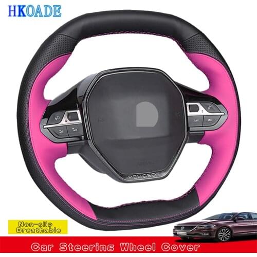 DIY Hand-stitched Genuine Leather Car Steering Wheel Covers For Peugeot e-208 2020 508 208 2019 2020 3008 4008 5008 2016-2019