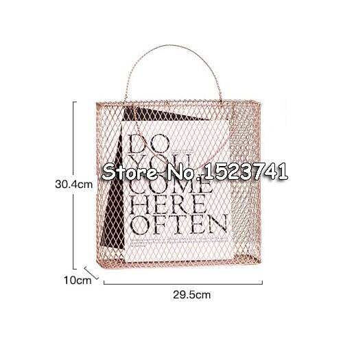 Mesh Metal Table Storage Basket with Handle Chic Nordic Scandinavian Rose Gold Desk Storage Basket Magazine Organizer Home Decor