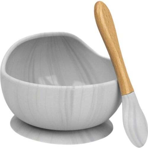 6colors 1set Silicone Baby Feeding Bowl Set Baby Learning Set Tableware Spoon Wood Suction Silicone Bowl Dishes Baby Non-Sl V2U7