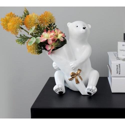 Nordic Bear Statue Vase Decoration Polar Bear Resin Crafts Living Room TV Cabinet Home Bouquet Desktop Art Sculpture Gift Decora