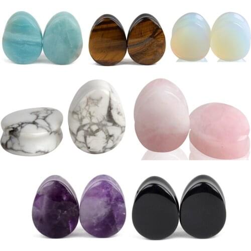 Waterdrop Opalite Amazonite Howlite Black Obsidian Stone Ear Gauge Plug Ear Expander Body Piercing Jewelry