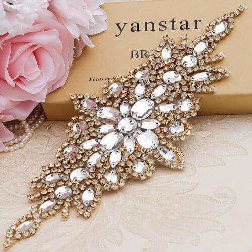 WENXI 5PCS Handmade Rhinestones Appliques Patch For Wedding Dress Belt Rose Gold Strass Accessory WX855