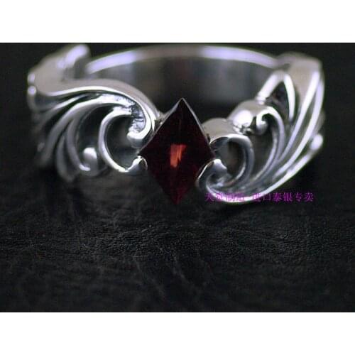 Thailand jewelry rhombic garnet rings decorated with Thai silver ring