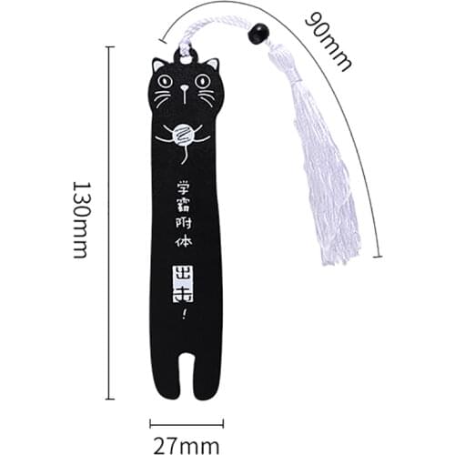 Cartoon Cat Shape Bookmark Students Stationery Cute Wood Bookmarks Black and White Tassel Pendant Book Mark Kids Prizes