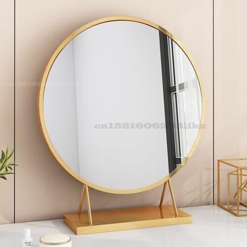 Nordic LED Makeup Mirror with Metal Frame Desktop HD Image Dressing Table Round Espelho Solid Reliable Bedroom Glass Decoration