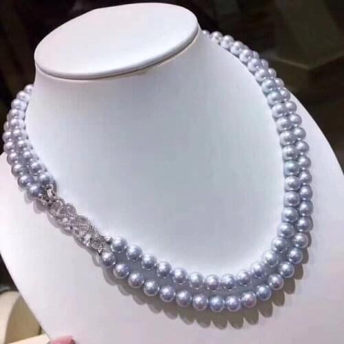 D917 Pearl Necklace Fine Jewelry Almost Round 8-9mm Fresh Water Gray Pearls Necklaces for Women Sweater Chains