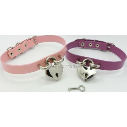 Harajuku Sexy Punk Rock Emo Heart Lock Choker, Handmade Leather Safe Heart Choker Necklace, Locket Key Collar Jewelry