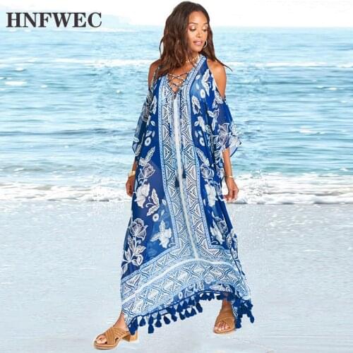 Europe Chiffon Long Dress Women Fashion Casaul Printed Beach Dress Female Pluz Sized Tassels Summer New 2020 U803