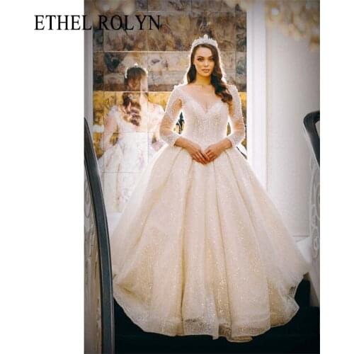 ETHEL ROLYN A-Line Wedding Dress 2021 Delicate Beading V-neck Long Sleeve Bride Backless Lace Up Vintage Princess Bridal Gown