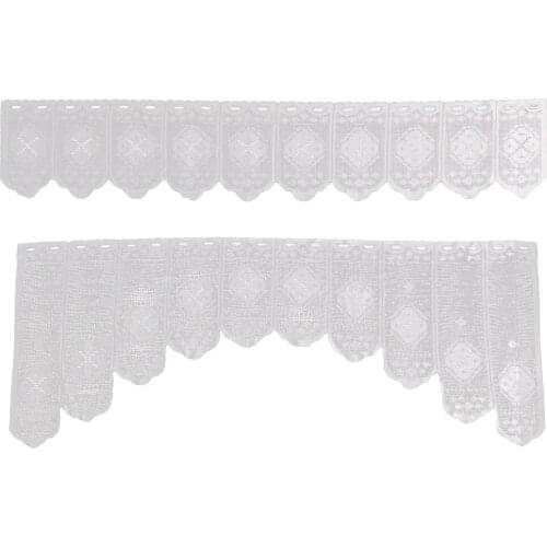 1 Set Elegant Lace Crochet Curtain Floral Print Cafe Window Curtain Tier Swag Kit for Home Living Room Bedroom Kitchen Decor