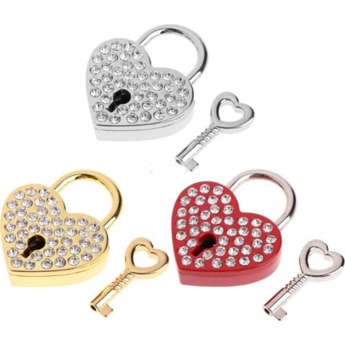 1Pcs Mini Luggage Locks Personality With Diamond heart Shaped Lock Adornment Padlock Present Gift for Girlfriend Love Gift