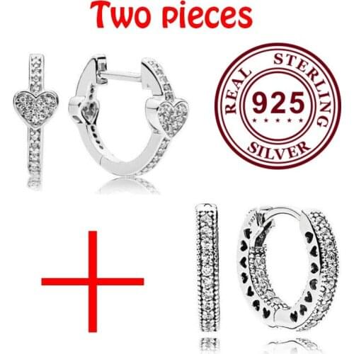 100% 925 Sterling Silver Pan Earring Fashion Heart With Crystal Time limit 2 Piece Set Earrings For Wedding Gift Fashion Jewelry