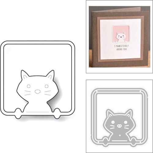 2020 New Square Frame Background Lovely Animal Cat Metal Cutting Dies For DIY Scrapbooking Album Greeting Card Making No Stamps