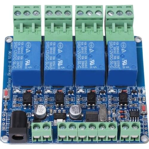4 Channel Relay Module Board STM8S103F3 DC 12V Microcontroller RS485 Communication