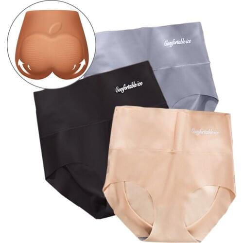 4pcs/lot Sexy Panties for Women Ice Silk Briefs Seamless Underwear High-rise Pants Comfort Lingerie Female Slimming Underpants