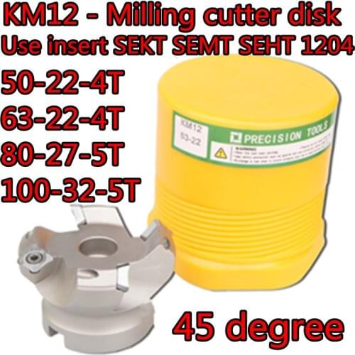 50mm 63mm 80mm 100mm KM12 45 degrees Milling cutter knife dish Use. insert SEKT1204 SEMT1204 SEHT1204 Etc