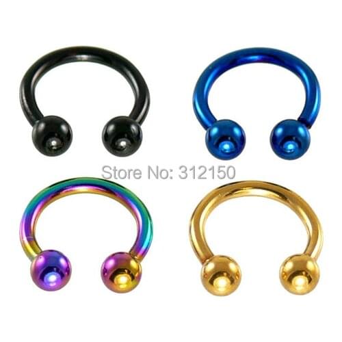 50pcs Free Shipping tragus ring 1.2*8*3mm Nose Ring 16G Ball Circulars Horseshoes Titanium Ball Horseshoe Piercing Body Jewelry