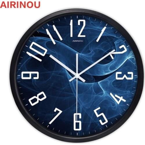 Airinou Magic Smoke Wall Clock For Men Glass Cover Living Room Blue Gradient Colorful No Ticking Sound