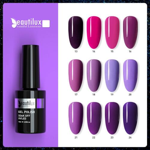 Beautilux Nail Gel Polish Violet Purple Lavender Color Collection UV LED Gels Semi Permanent Nail Polish Lacquer Varnish 10ml