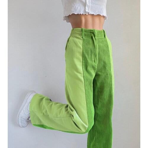 Woman pants Street Style Corduroy Patchwork High Waist Leisure Pants Slacks Pants For Women Trousers Streetwear femme pantalon