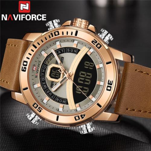 NAVIFORCE Men Watch Digital Sport Top Brand Luxury Man WristWatch Military Genuine Leather LED Quartz Business Male Clock 9181