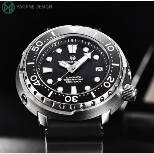 PAGRNE DESIGN NH35A Watch For Mens Luxury Sapphire Glass Sports Mechanical Clock 300M Waterproof Ceramic Bezel Automatic Watch